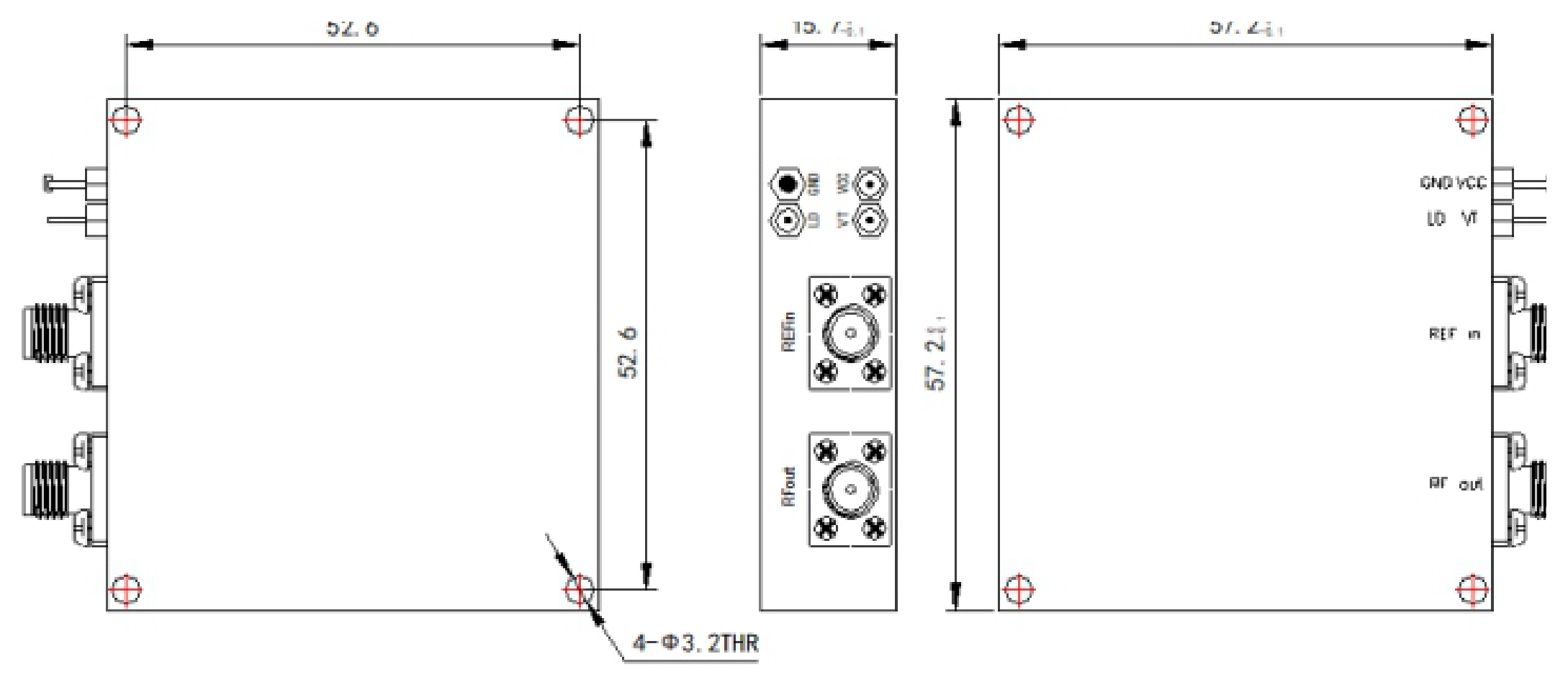 1 to 52 GHz, Selectable Fixed-Frequency Low Phase Noise PDRO – OPDRO57L-Outline