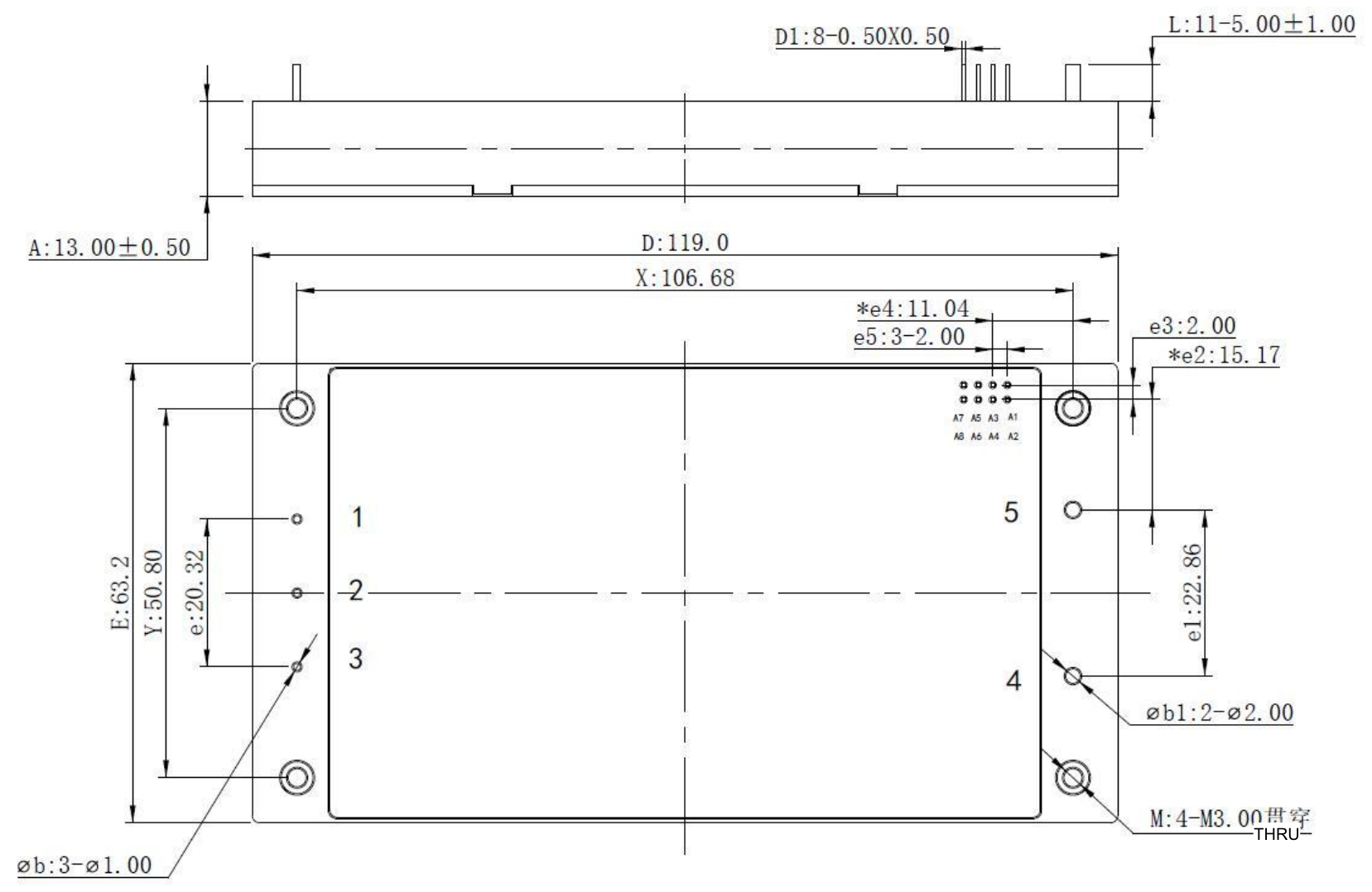 Technical figure: M: 4-M3.00 THRU