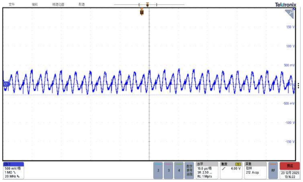 Technical figure: File Edit Utility Help, 500 mV/div, Digital bus, Horizontal, 10.0 µs/div, Trigger, Acquire, Sample, Preview, /