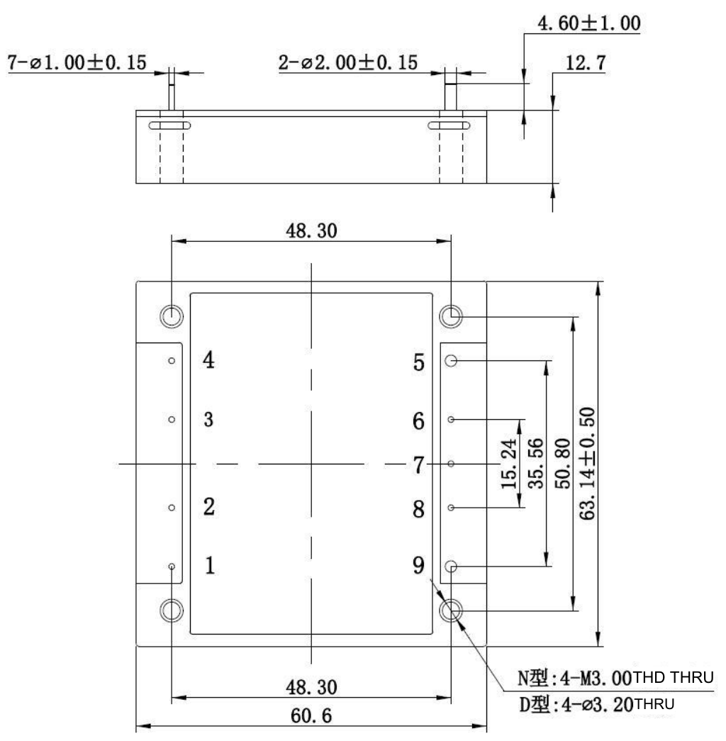 Technical figure: N: 4-M3.00 THD THRU, D: 4-Ø3.20 THRU