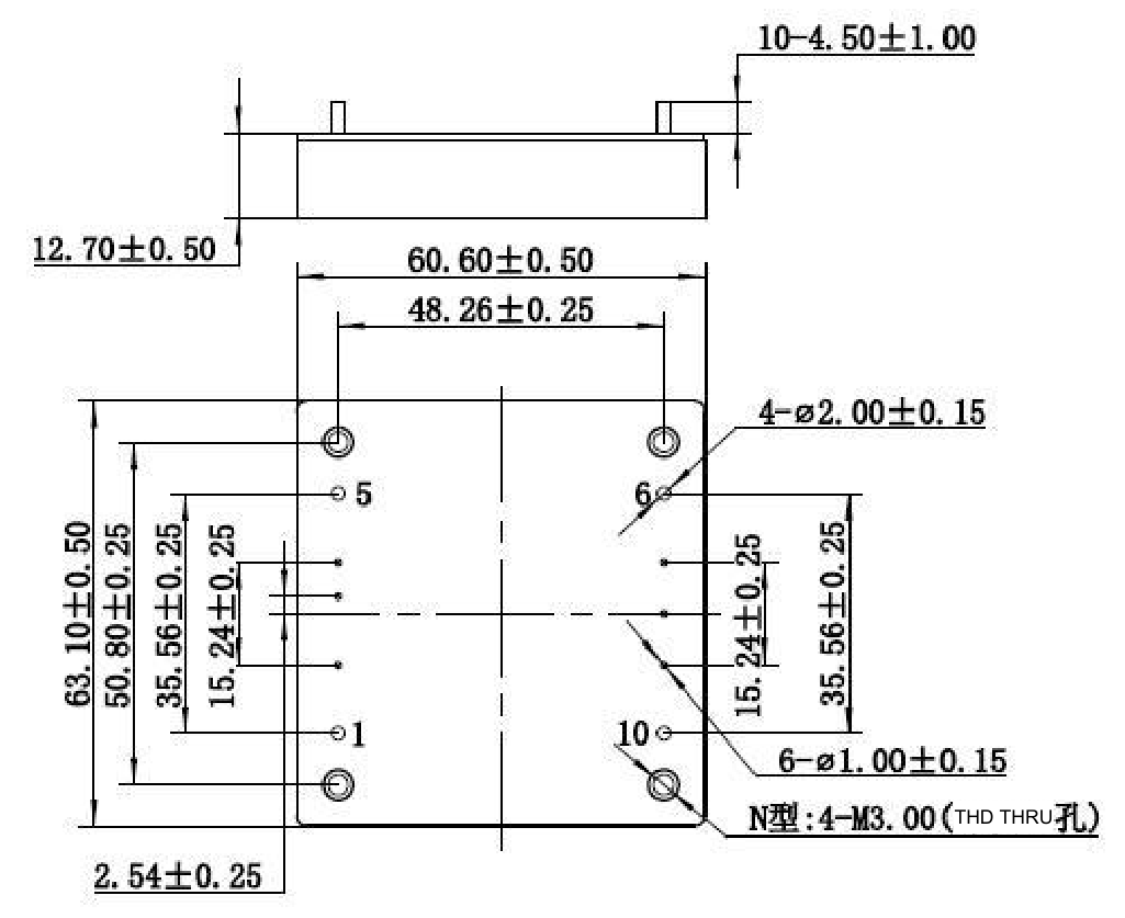 Technical figure: N: 4-M3.00 THD THRU