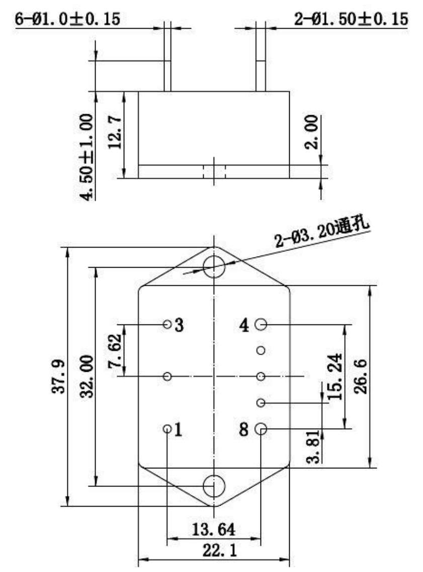 Technical figure: 2-Ø3.20 THRU