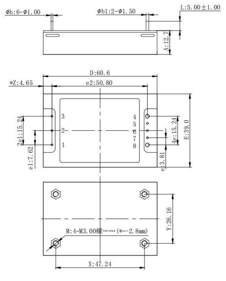 Technical figure: M: 4-M3.00 THD (depth 2.8 mm)