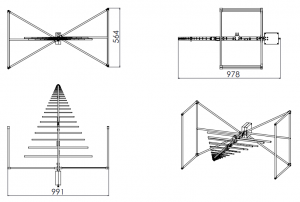 (-27 – 7)dBi Gain, 0.025GHz to 7GHz, Bilogical Antenna OLP-00270-Outline