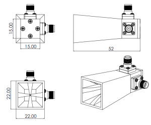 Dual Polarized Horn Antenna18-40 GHz, ODPA-180400-20mm-Outline