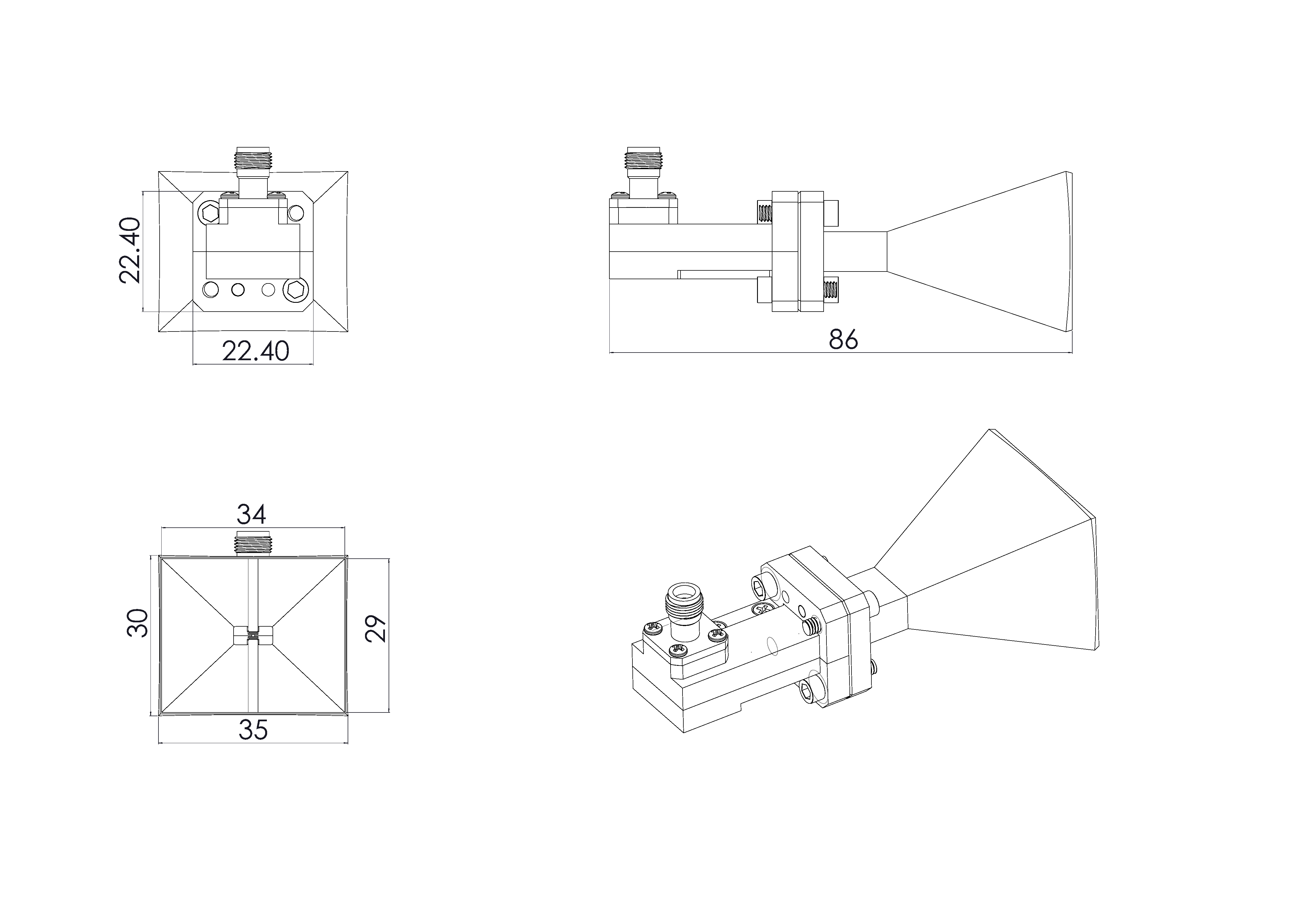 Ultra wide-band dual ridged horn antenna 18-50GHz-Outline