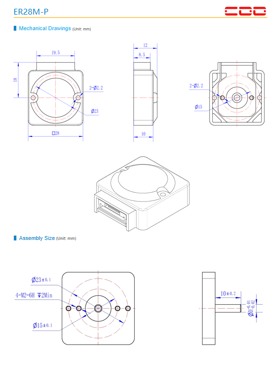 ER28M-P reflective optical encoders Channels~3 Resolution~999-Outline