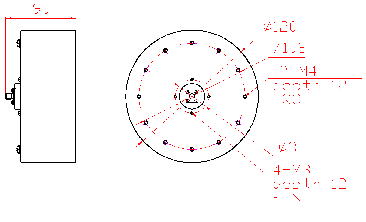 1 GHz to 8 GHz Cavity Backed Spiral Antenna OBS-1080-Outline