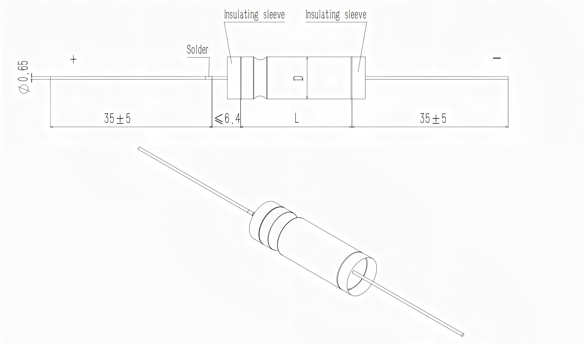75 V / 330 uF CA38H High Temperature(230degC) Non-Solid Electrolyte Tantalum Capacitor-Outline