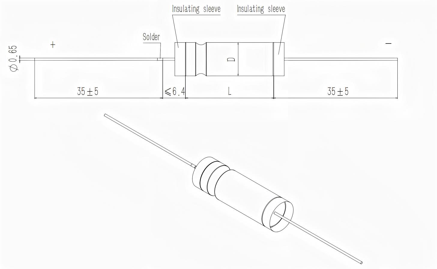 75 V / 220 uF CA38SH High-Temperature (175degC) Non-Solid Electrolyte Tantalum Capacitor-Outline