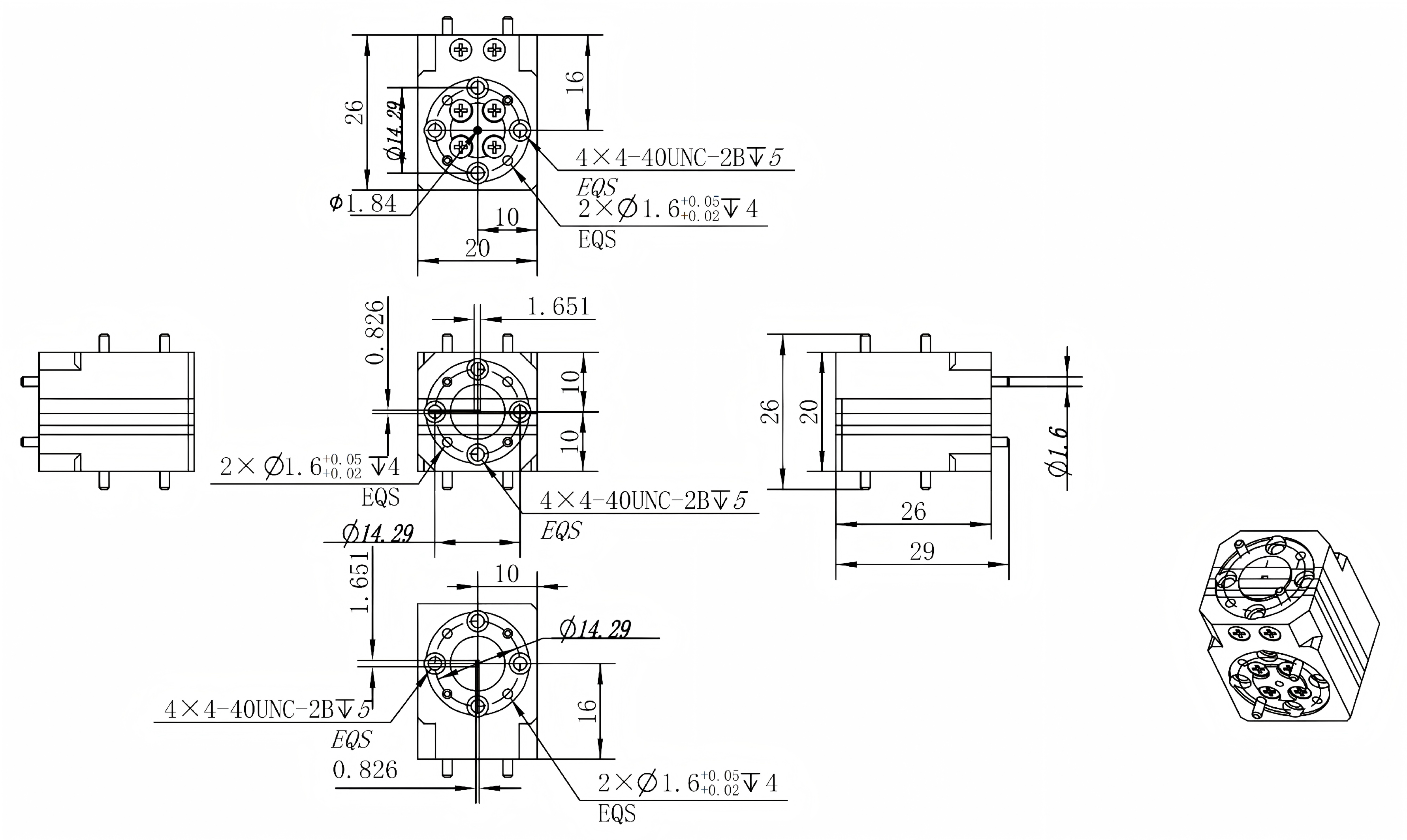 114-173 GHz WR6 Orthomode Transducer-Outline