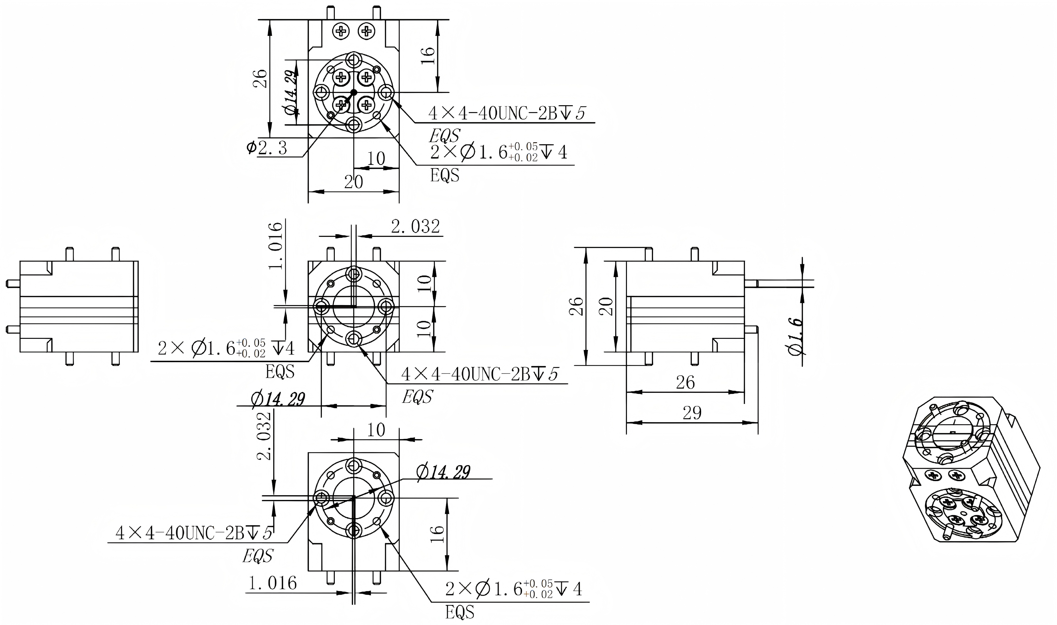 92-140 GHz WR8 Orthomode Transducer-Outline