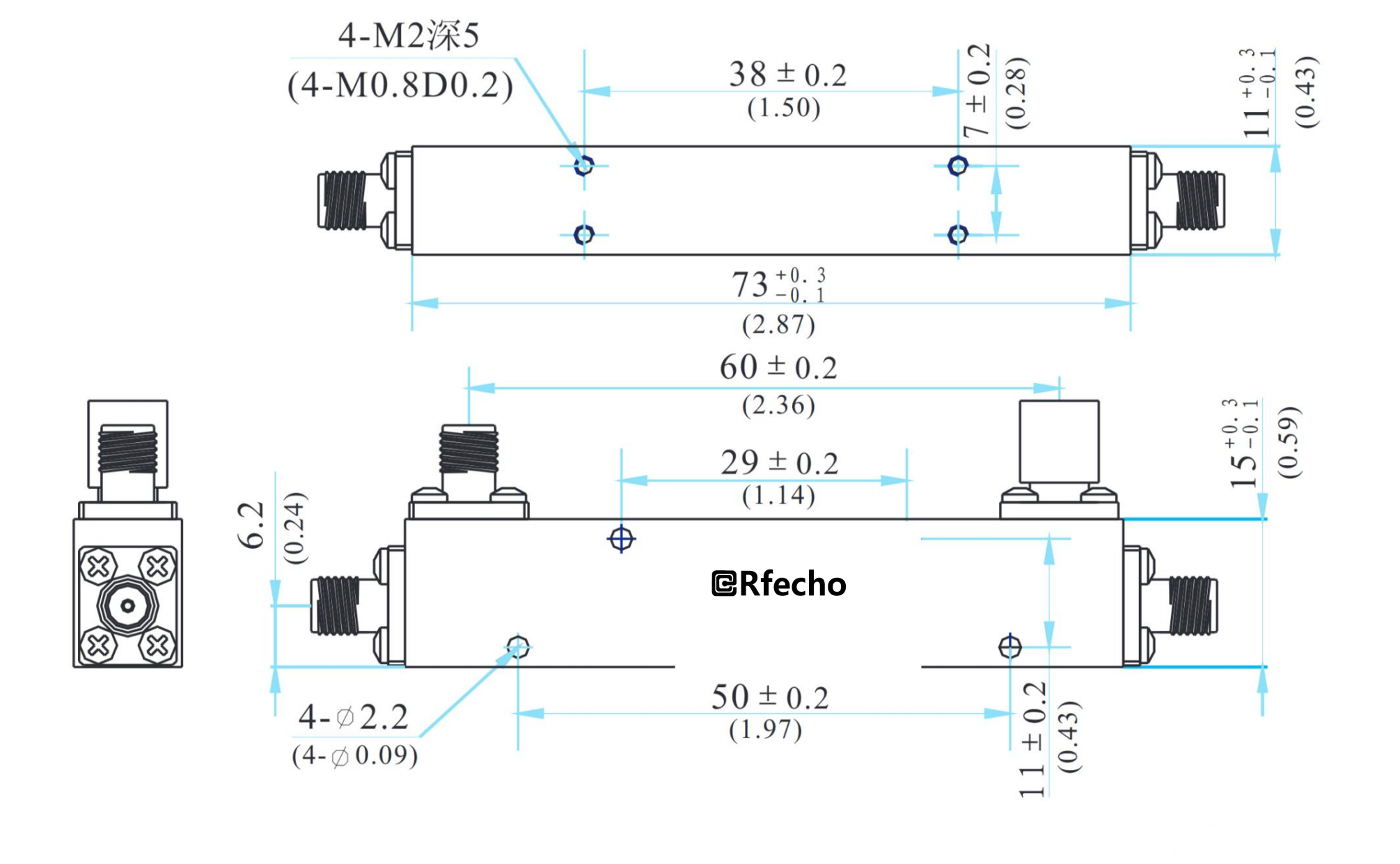 1-18GHz 1.2dB OCP-A1 Series General Purpose Directional Coupler-Outline