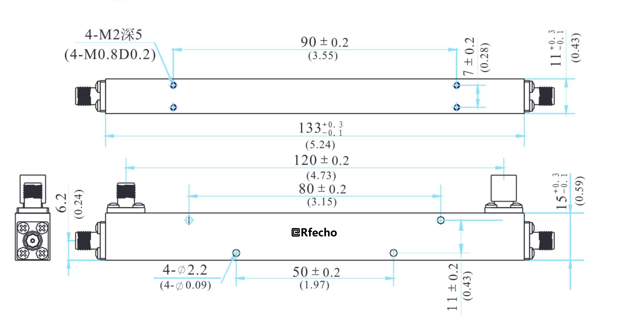 0.5-2GHz 0.5dB OCP-A1 Series General Purpose Directional Coupler-Outline