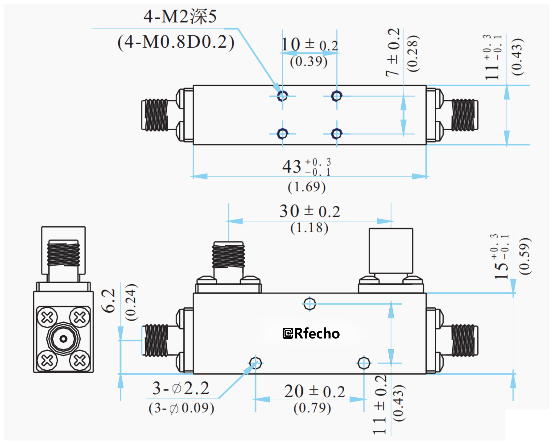 2-8GHz 0.5dB OCP-A1 Series General Purpose Directional Coupler-Outline