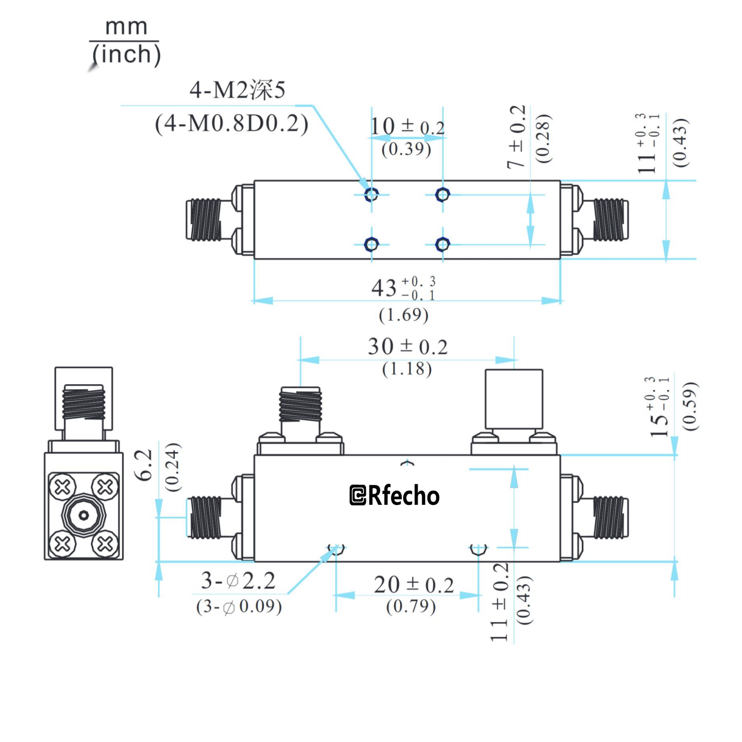 2-8GHz 0.4dB OCP-A1 Series General Purpose Directional Coupler-Outline