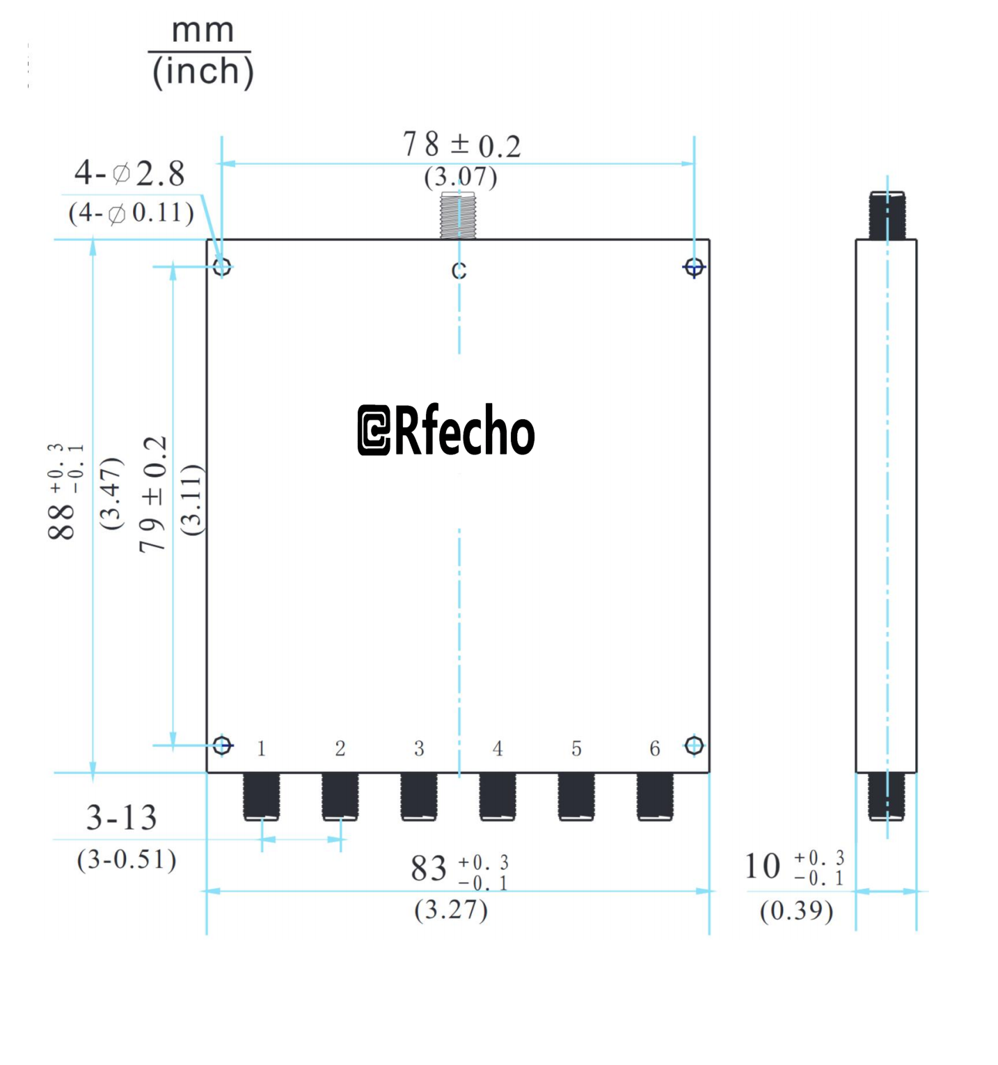 2-8GHz Insertion Loss 1.60dB SMA Connector 0° Power Divider-Outline