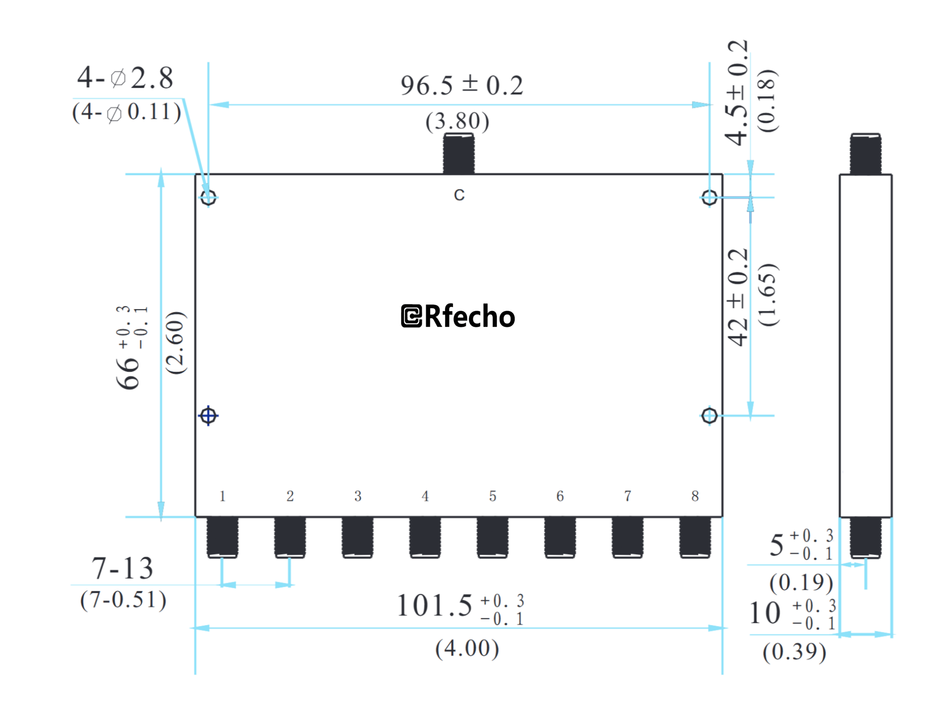4-18GHz Insertion Loss 2.50dB SMA Connector 0° Power Divider-Outline