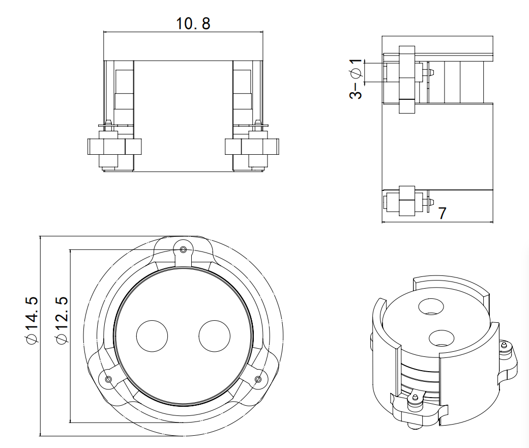 2.3 GHz to 2.4 GHz, 0.3 dB Insertion Loss, 20.0 dB Isolation, SMD Series Circulators OH103C-2300-2400-Outline