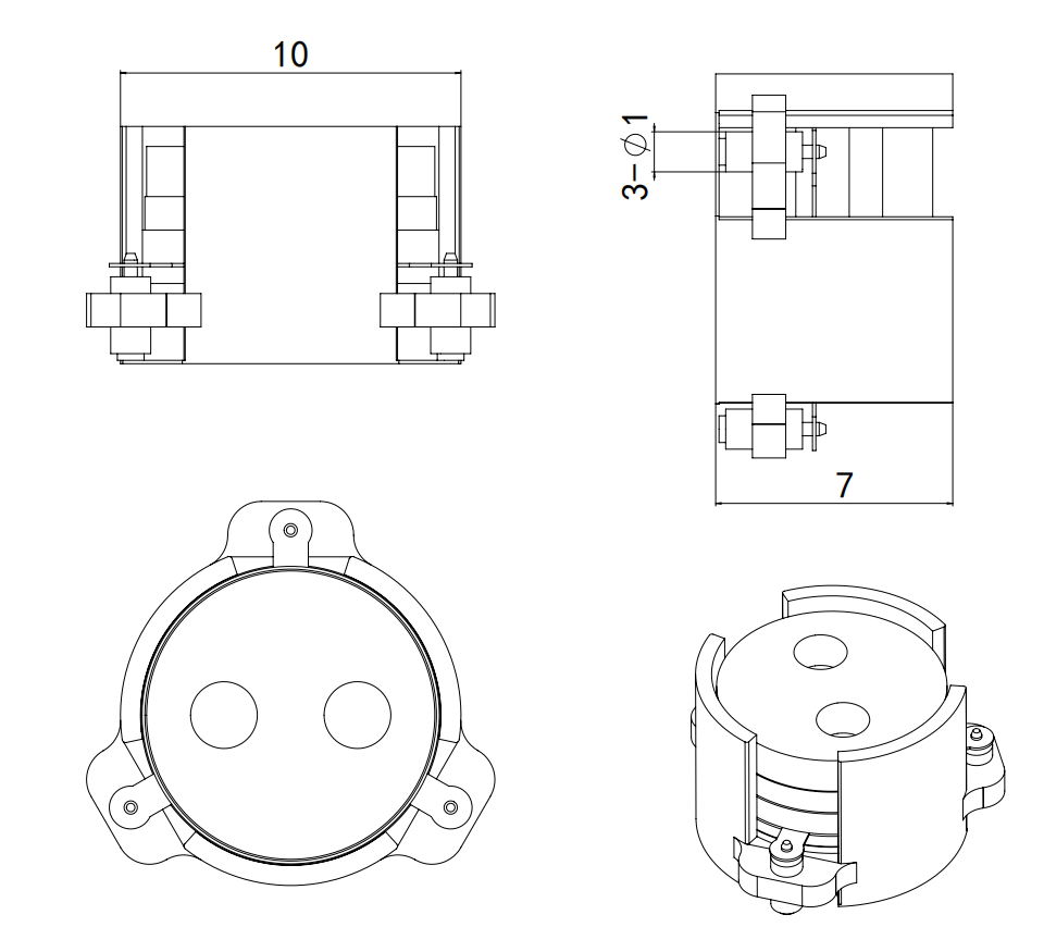 3.8 GHz to 4.2 GHz, 0.3 dB Insertion Loss, 20.0 dB Isolation, SMD Series Circulators OH103E-3800-4200-Outline