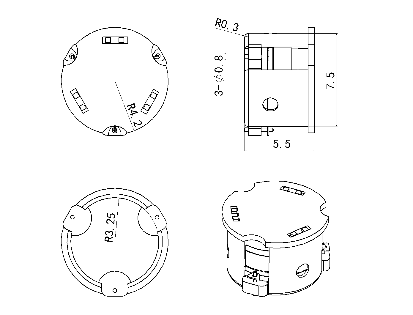1.805 GHz to 1.88 GHz, 0.3 dB Insertion Loss, 20.0 dB Isolation, SMD Series Circulators OH107C-1805-1880-Outline