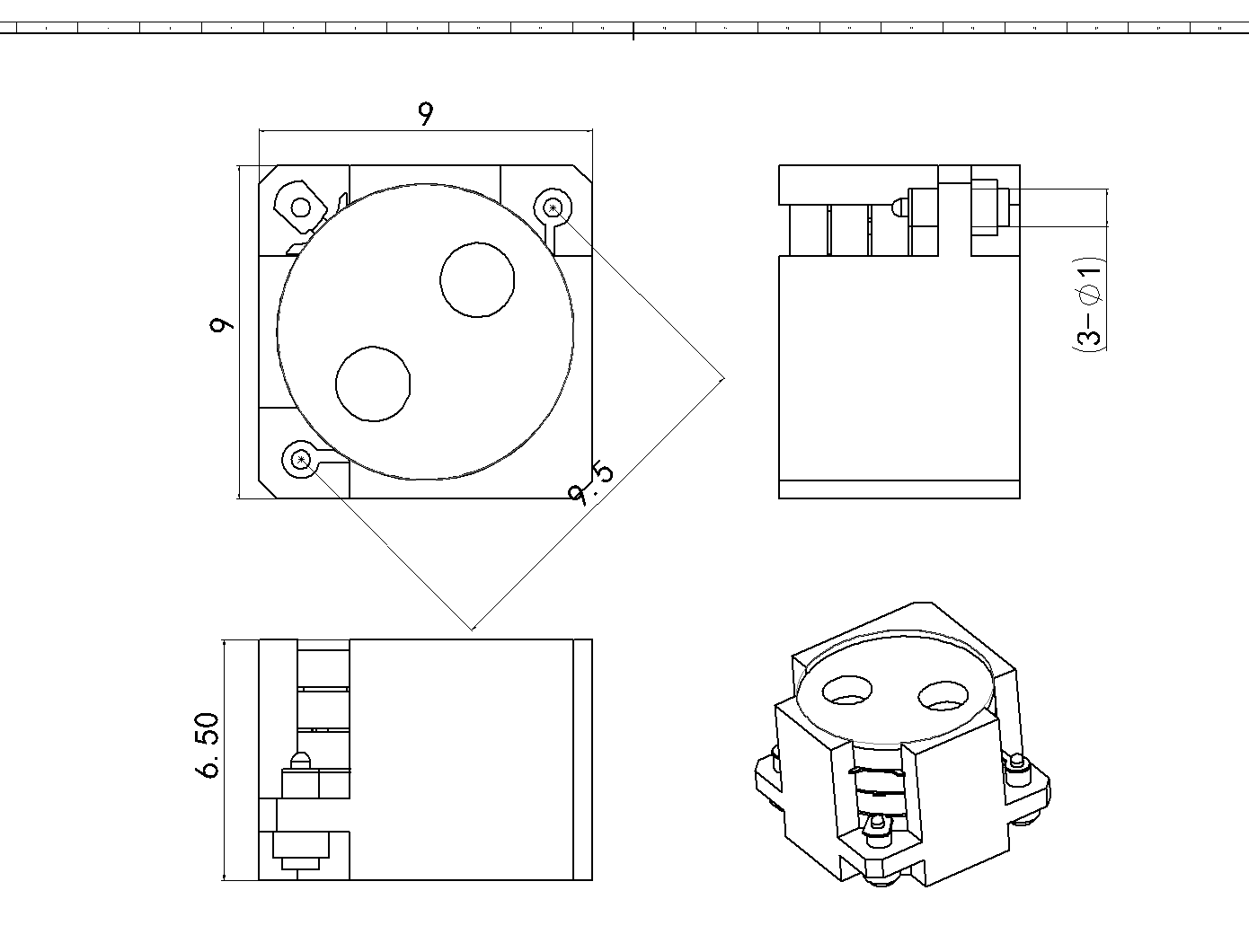 2.3 GHz to 2.4 GHz, 0.35 dB Insertion Loss, 20.0 dB Isolation, SMD Series Circulators OH121A-2300-2400-Outline