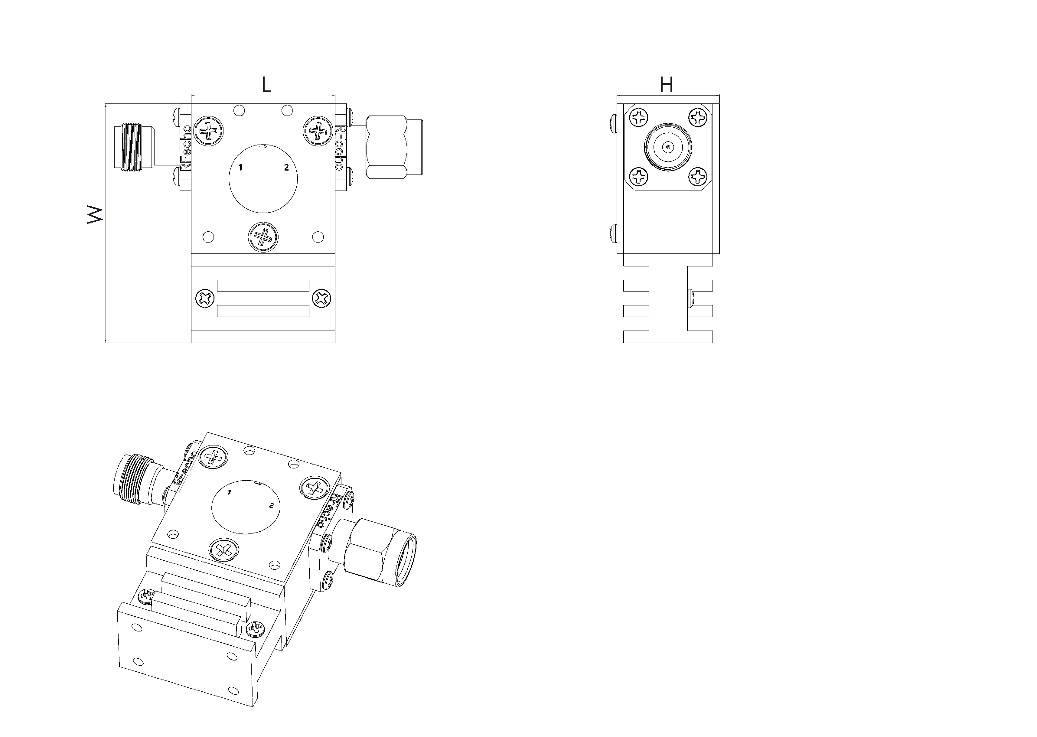3 GHz to 6 GHz, 0.5 dB Insertion Loss, 17.0 dB Isolation, SMA Waveguide Series Isolator-OH2A066-3-Outline