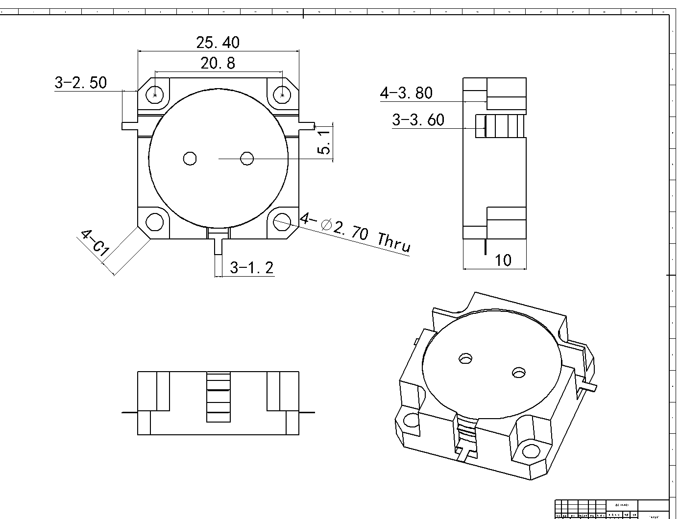 0.791 GHz to 0.821 GHz, 0.25 dB Insertion Loss, 22.0 dB Isolation, Drop-in Series Circulators OH532-791-821-Outline