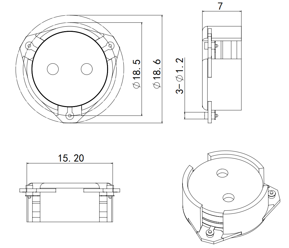 0.869 GHz to 0.894 GHz, 0.3 dB Insertion Loss, 20.0 dB Isolation, SMD Series Circulators OHYH103B-869-894-Outline