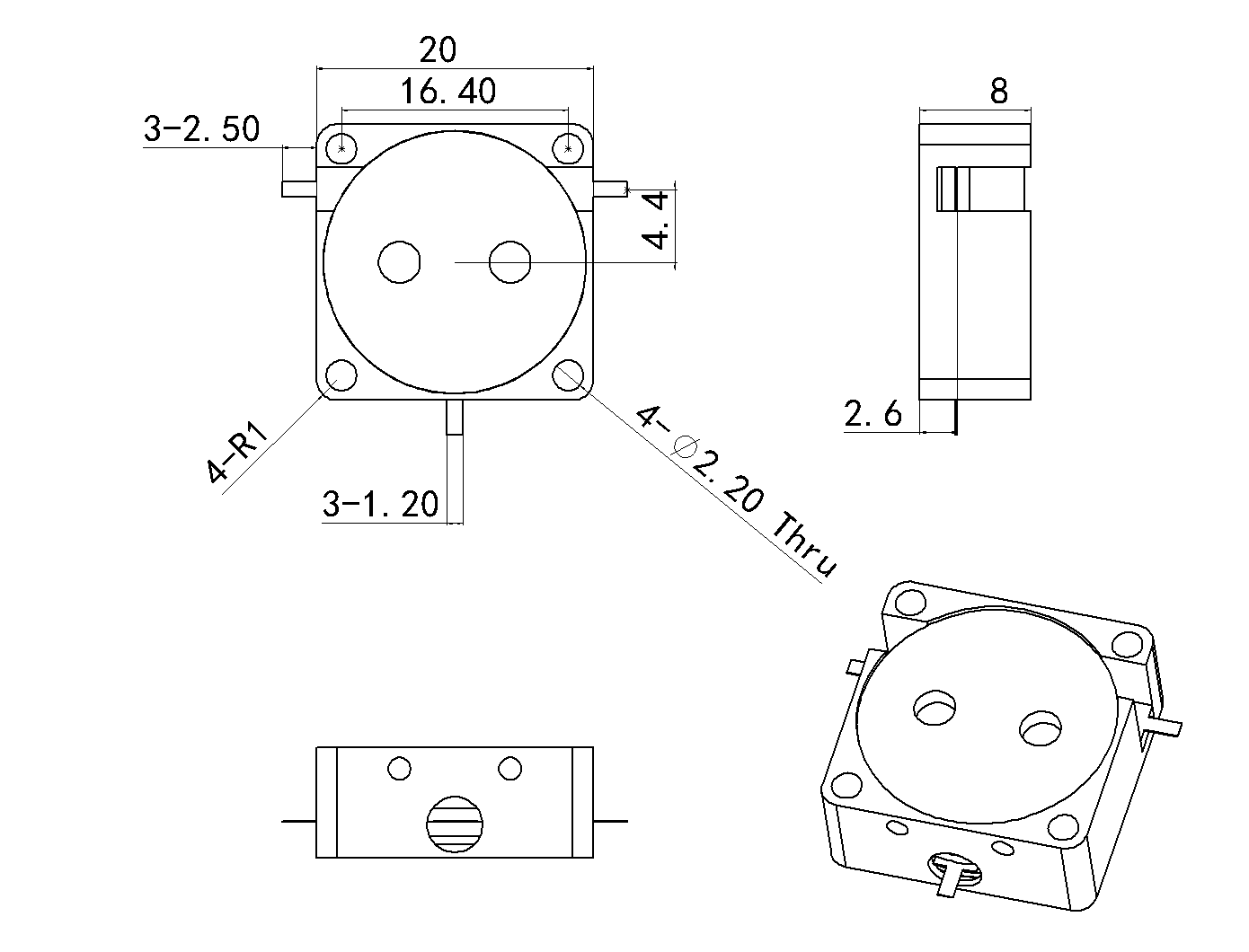 2.496 GHz to 2.69 GHz, 0.25 dB Insertion Loss, 22.0 dB Isolation, Drop-in Series Circulators OHYH535A-2496-2690-Outline