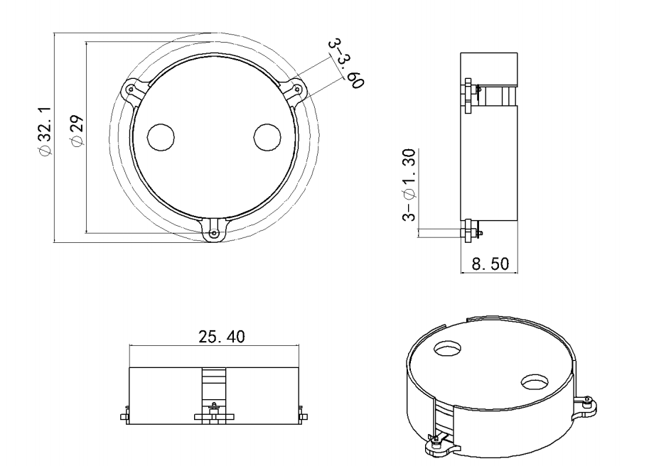 0.758 GHz to 0.96 GHz, 0.3 dB Insertion Loss, 19.0 dB Isolation, SMD Series Circulators OHYH101P-758-960-Outline