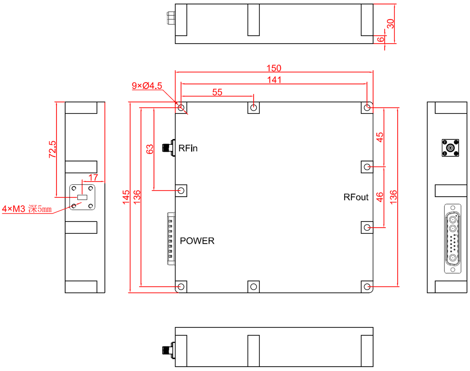 50W Power Amplifier 26-40 GHz-Outline