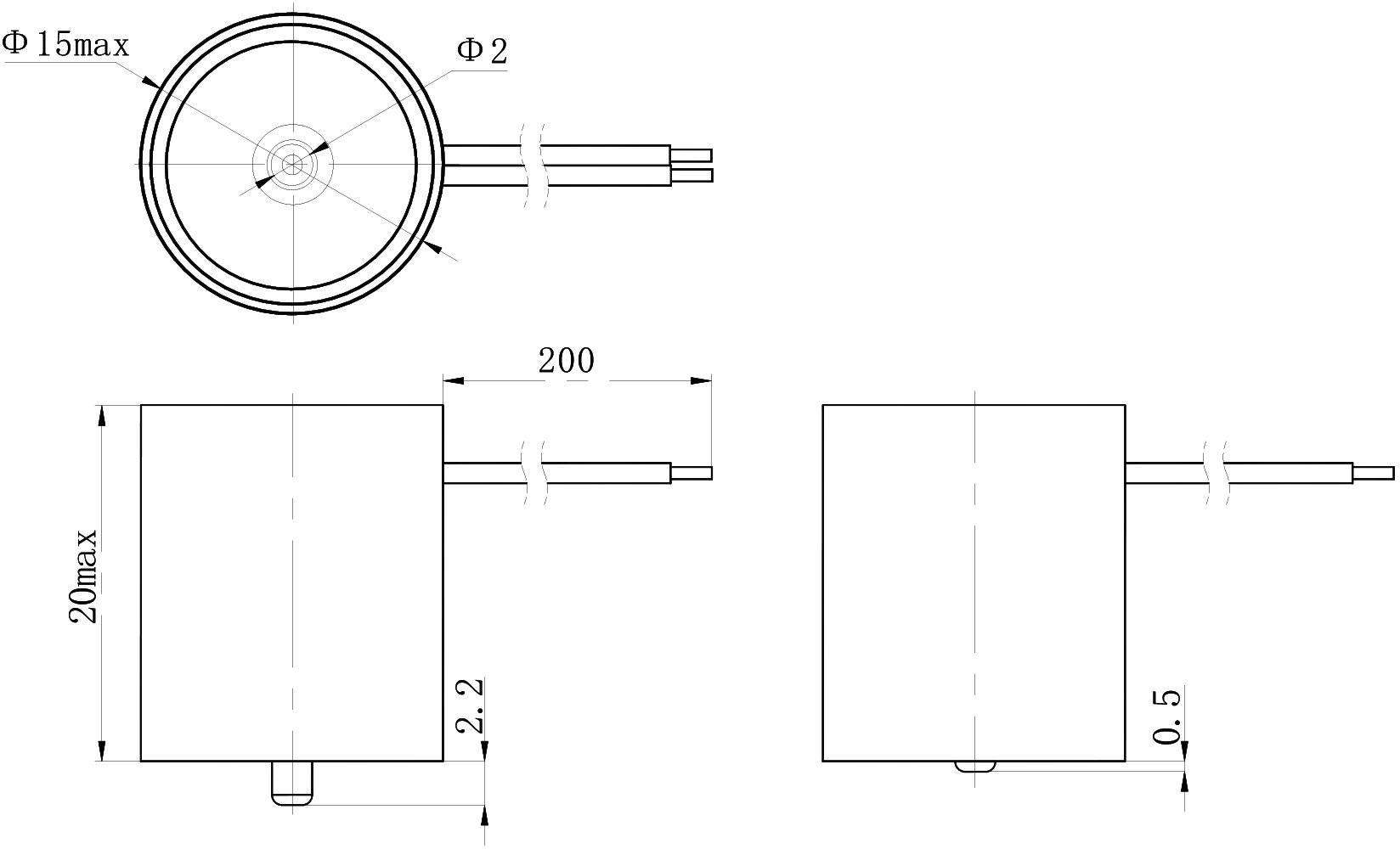 OCT-T1.7 Solenoid Pin Puller – 28VDC, ≥1.7mm stroke-Outline