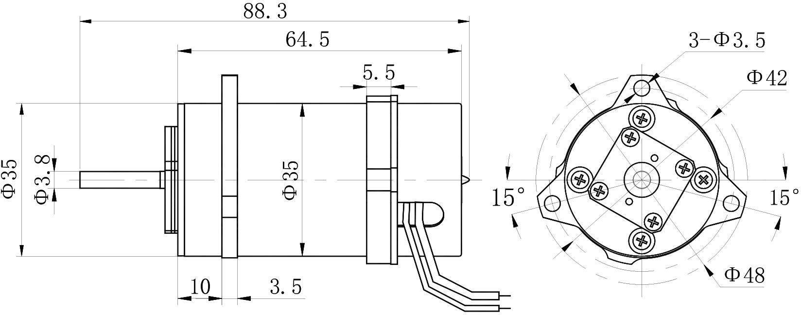 OJ35MZ003 DC Solenoid – 27VDC, ≥2kg, 3.2mm stroke-Outline