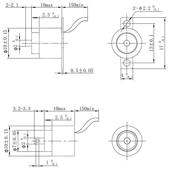 OL-6134 Miniature Solenoid Pin Puller – 0.5N, 2mm stroke-Outline