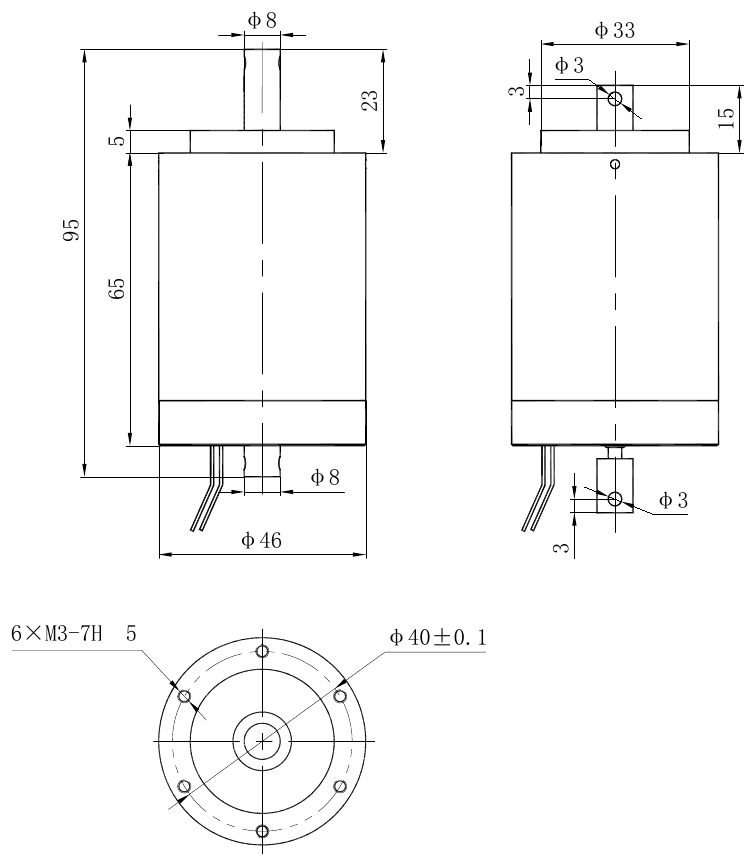 OL6019K DC Solenoid – 28VDC, 8mm stroke-Outline
