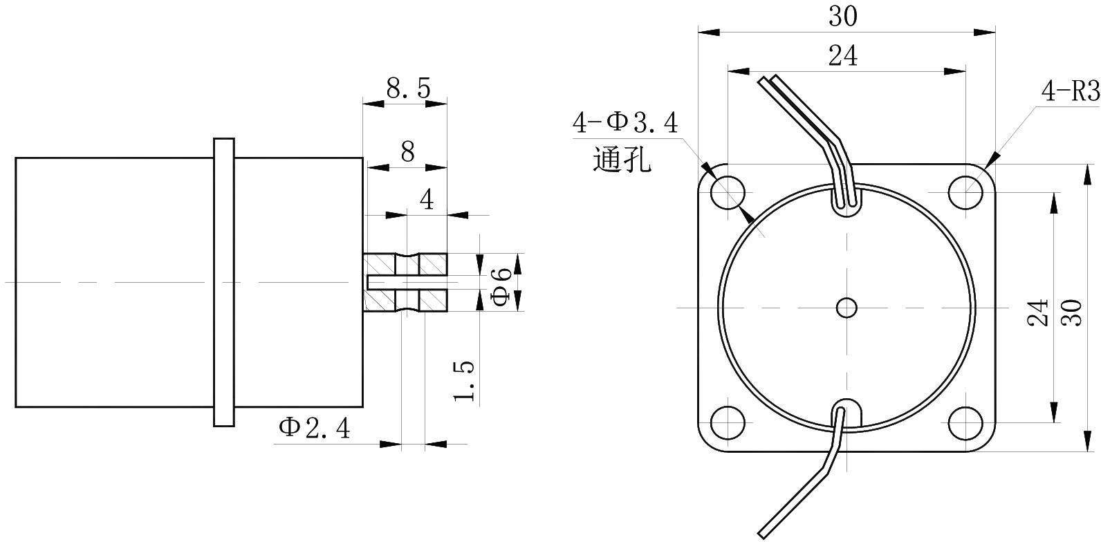 OL6035 DC Solenoid – 26VDC, 5.5mm stroke-Outline