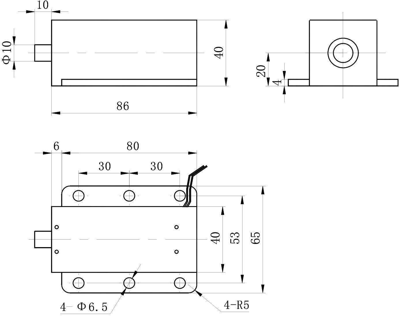 OL6044 DC Solenoid – 28VDC, ≥2N, 10mm stroke-Outline