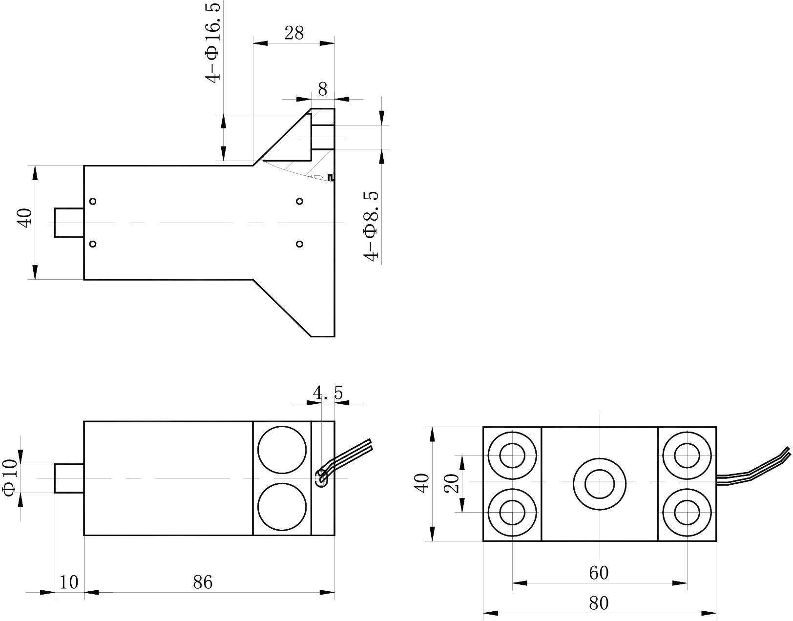 OL6045 DC Solenoid – 28VDC, ≥2N, 10mm stroke-Outline