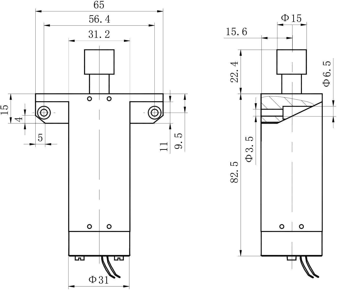 OL6147 DC Solenoid – 28VDC, 15N, 8mm stroke-Outline