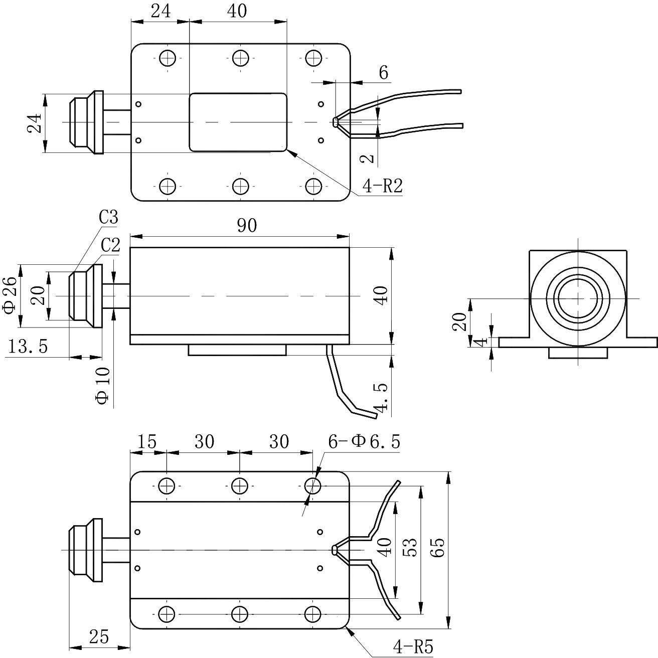OL6167 DC Solenoid – 28VDC, ≥2.5kg, 11mm stroke-Outline