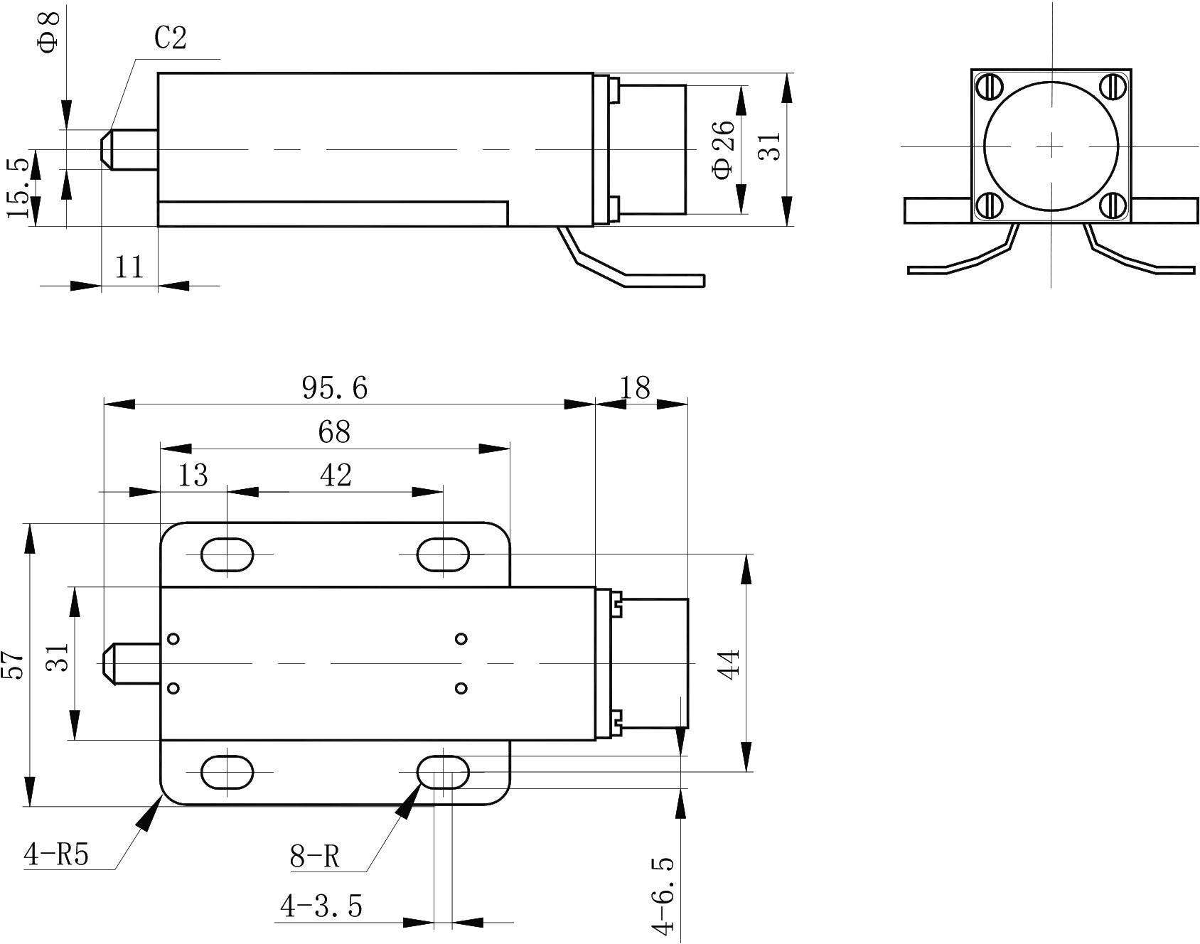 OL6190 DC Solenoid – 28VDC, ≥10N, 11mm stroke-Outline