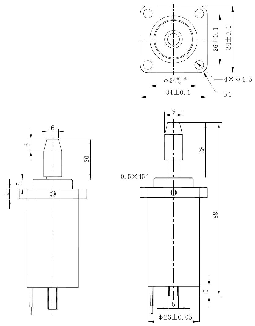 OL6226 DC Solenoid – 24VDC, ≥8mm stroke-Outline