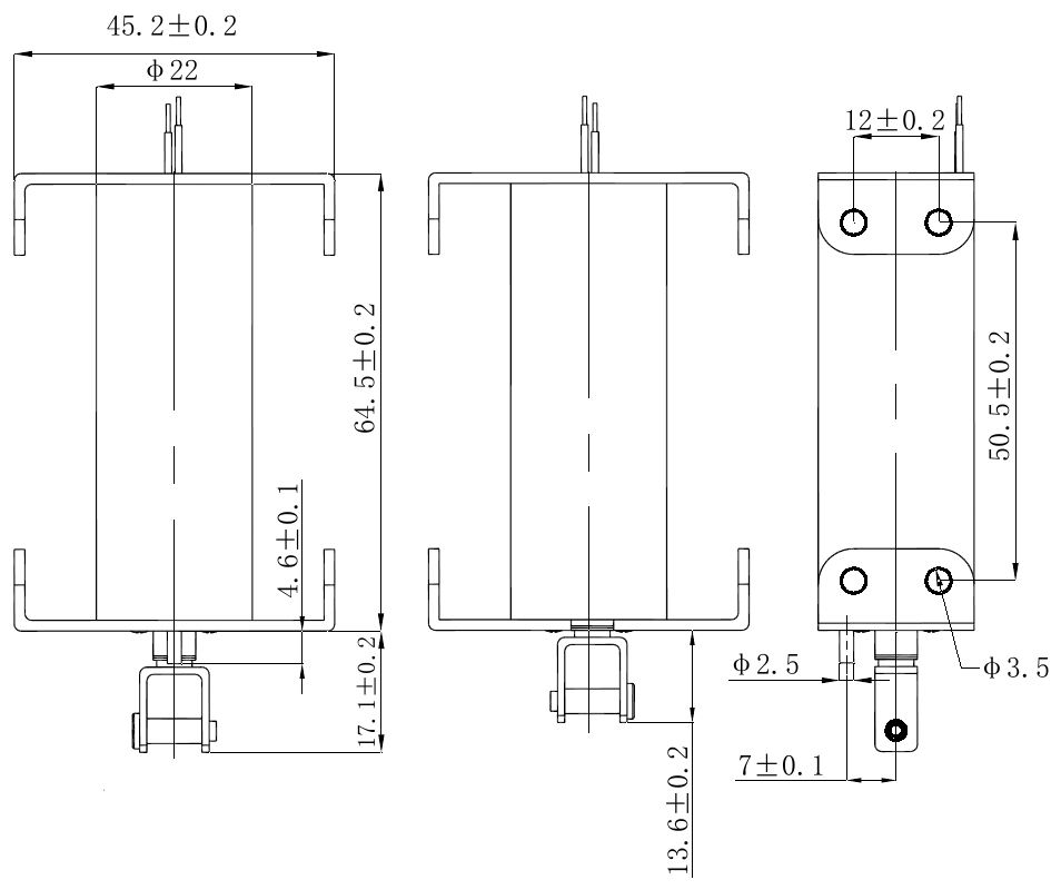 OL6243 DC Solenoid – 28VDC, ≥3.5mm stroke-Outline
