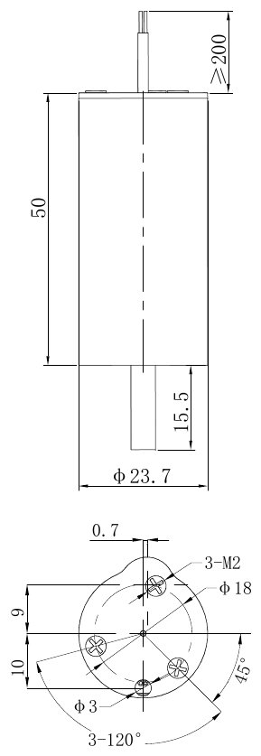 OL6244 DC Solenoid – 7VDC, ≥10.0N, ≥6.5mm stroke-Outline