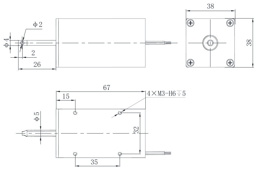 OL6248 DC Solenoid – 28VDC, ≥12N, 15mm stroke-Outline