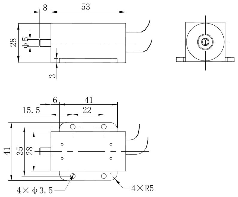 OL6253 DC Solenoid – 24VDC, ≥3N, 8mm stroke-Outline