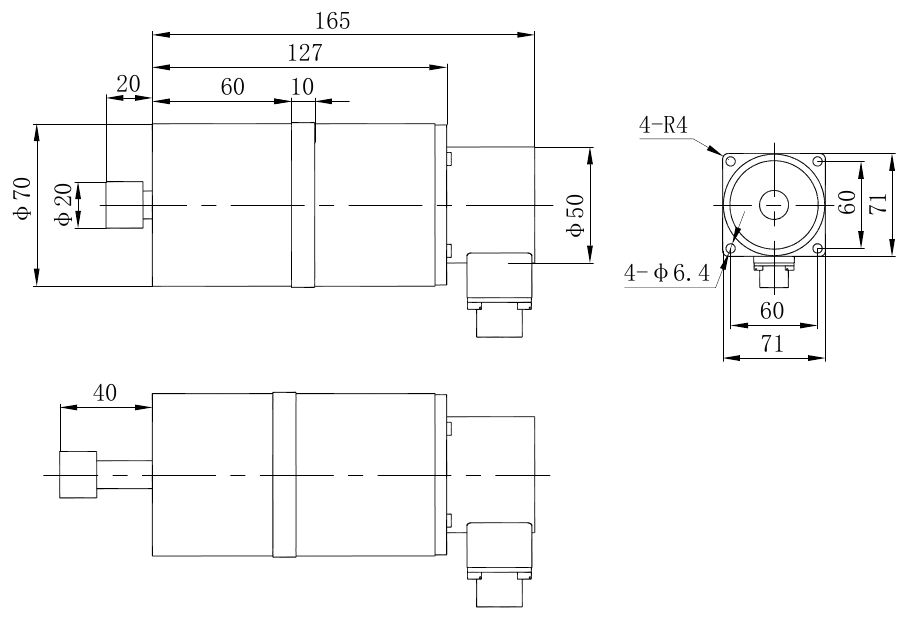 OT6238 DC Solenoid – 28VDC, ≥100N, 20mm stroke-Outline