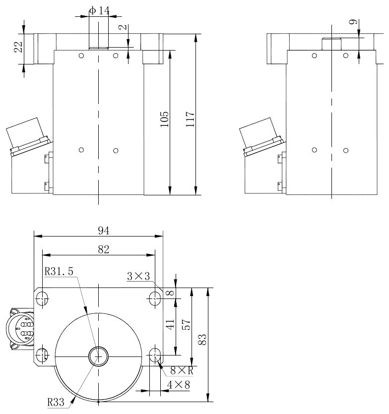 OT6264 DC Solenoid – 28VDC, ≥35kg, 7mm stroke-Outline