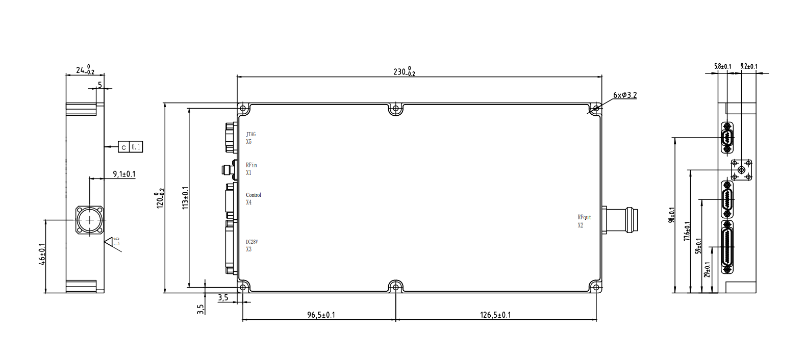 2-7GHz 50W CAN-Bus Solid-State Power Amplifier-Outline